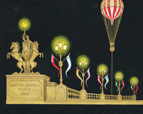 Эрте (Тыртов Роман Петрович). Всемирная парижская выставка 1900 года. Эскиз декорации для музыкального ревю Flying Colours 